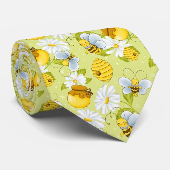 Cute honey bee tiled pattern neck tie (Rolled)