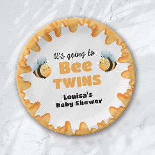 Cute Honey Bee Twin Baby Shower Paper Plates