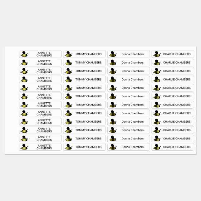 Cute Honey Bee White Kids' Laundry Labels (Sheet)