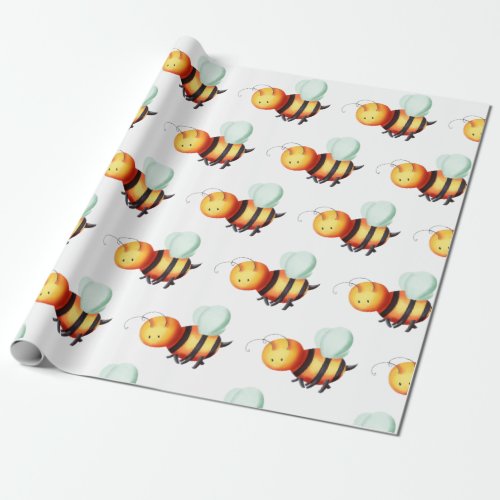 Cute Honey Bee with Blue Wings Patterned Wrapping Paper