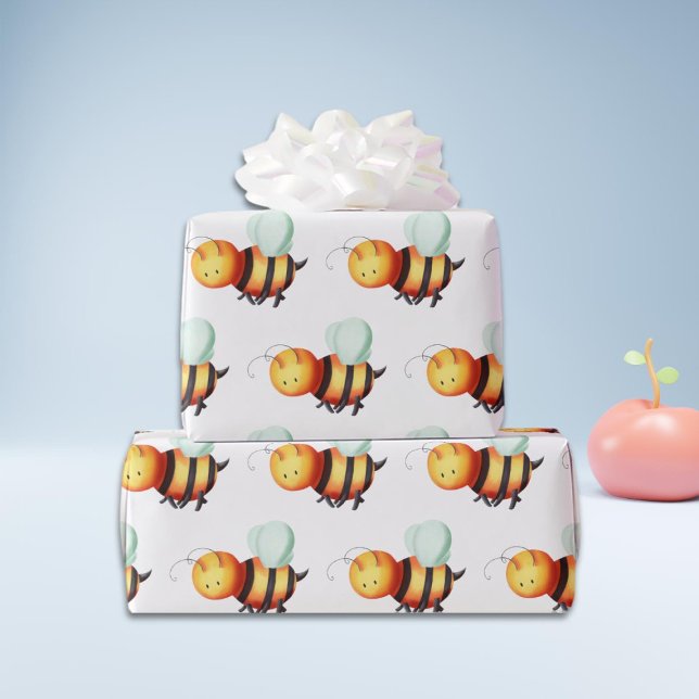 Cute Honey Bee with Blue Wings Patterned Wrapping Paper (Creator Uploaded)