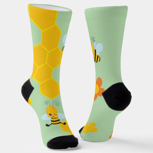 Cute Honey Bee With Flowers  Socks (Angled)