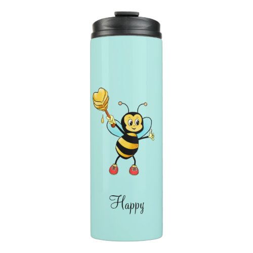 Cute Honey Bee with Heart  Calligraphy on Teal Thermal Tumbler