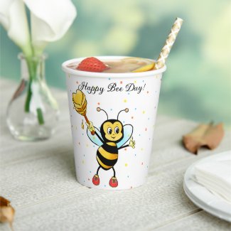Cute Honey Bee with Heart & Confetti Birthday