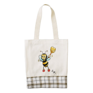 Cute Honey Bee with Heart & Monogram Zazzle HEART Tote Bag