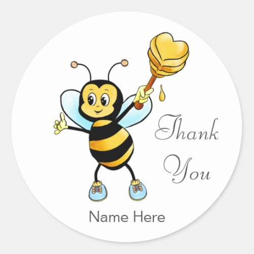 Cute Honey Bee with Heart Thank You Classic Round Sticker