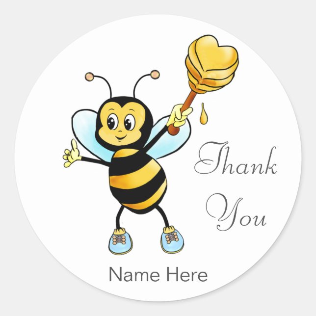 Cute Honey Bee with Heart Thank You Classic Round Sticker (Front)