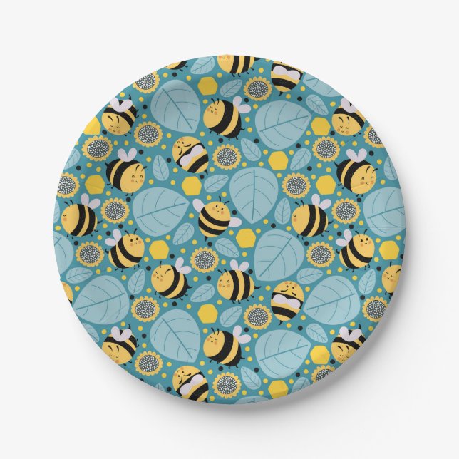 Cute Honey Bee Wrapping Paper Set of 3 Napkins Paper Plates (Front)