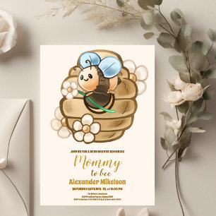 Cute Honey Bee Yellow Floral Greenery Baby Shower Invitation