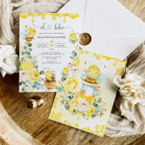 Cute Honey Bee Yellow Floral Greenery Baby Shower Invitation