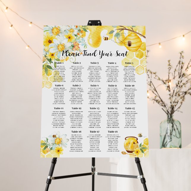 Cute Honey Bees Baby Bridal Shower Wedding Seating Foam Board (In Situ (Stand))