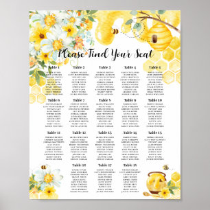 Cute Honey Bees Baby Bridal Shower Wedding Seating Poster