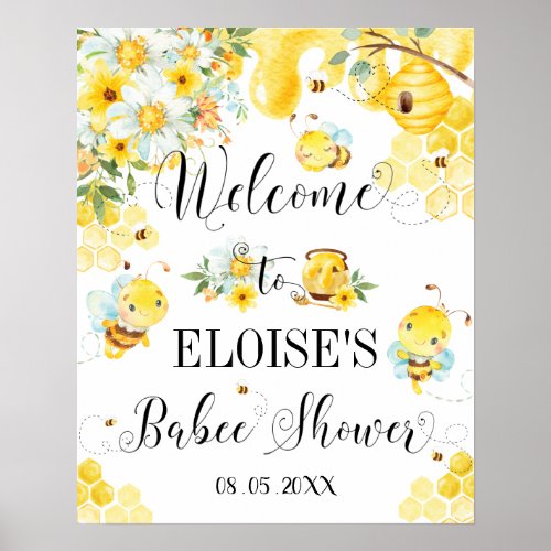 Cute Honey Bees Baby Shower Floral Welcome Sign