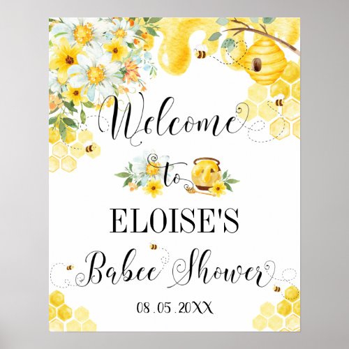 Cute Honey Bees Baby Shower Floral Welcome Sign