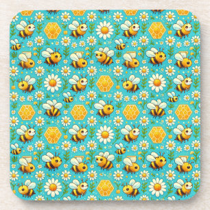🐝 Cute Honey Bees Daisies Floral Garden Charm 🐝 Beverage Coaster
