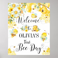 Cute Honey Bees First 1st Birthday Welcome Sign