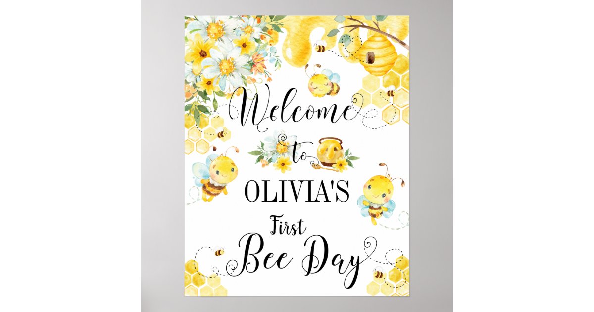 Cute Honey Bees First 1st Birthday Welcome Sign | Zazzle