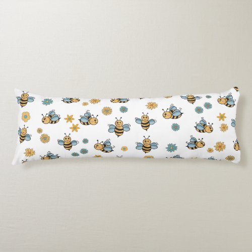 Cute Honey Bees  Floral Wildflowers Body Pillow