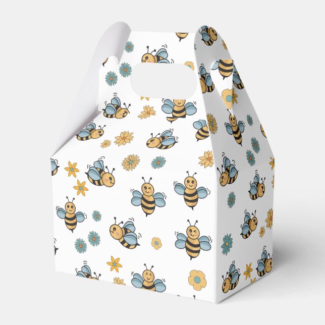 Cute Honey Bees & Floral Wildflowers Favor Boxes (Front Side)