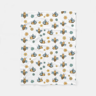 Cute Honey Bees & Floral Wildflowers Fleece Blanket