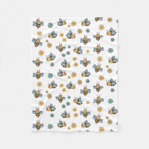 Cute Honey Bees  Floral Wildflowers Fleece Blanket