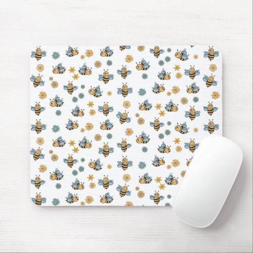 Cute Honey Bees  Floral Wildflowers Mouse Pad