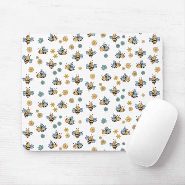 Cute Honey Bees & Floral Wildflowers Mouse Pad (With Mouse)