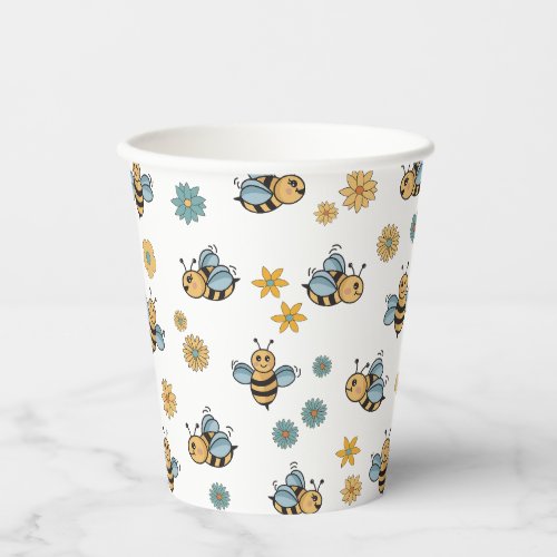 Cute Honey Bees  Floral Wildflowers Paper Cups