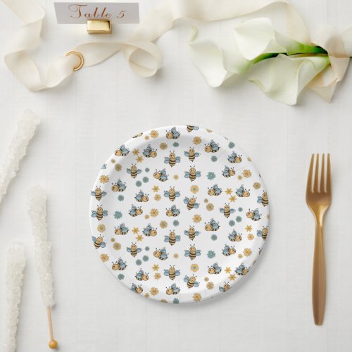 Cute Honey Bees  Floral Wildflowers Paper Plates