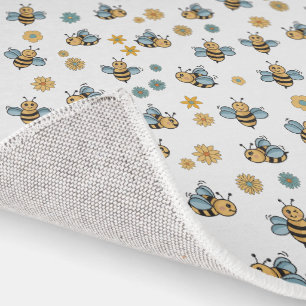 Cute Honey Bees & Floral Wildflowers Rug
