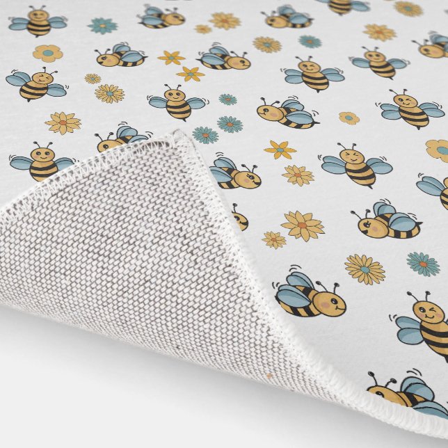 Cute Honey Bees & Floral Wildflowers Rug (Indoor)