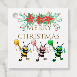 Cute Honey Bees Gold Merry Christmas Favor Tags