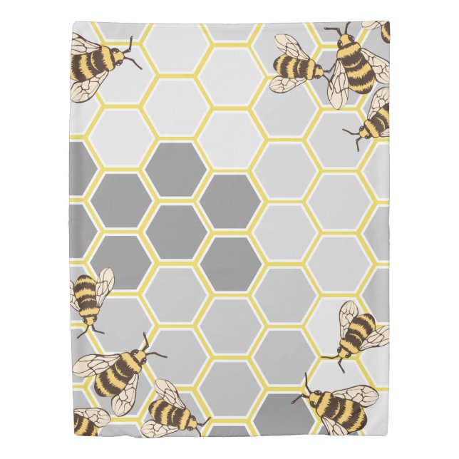 Cute Honey Bees & Honeycomb Duvet Cover (Front)