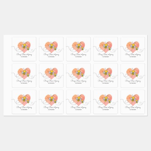 Cute Honey Bees Pink Heart Apiary Beekeeper Farm Labels