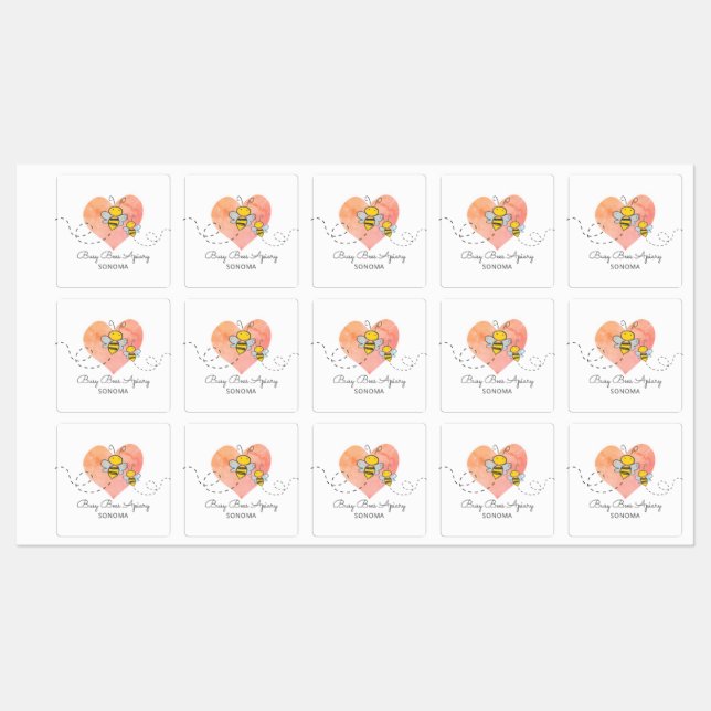 Cute Honey Bees Pink Heart Apiary Beekeeper Farm Labels (Sheet)