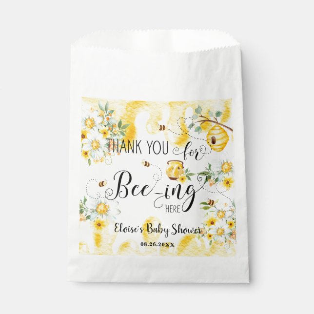 Cute Honey Bees Yellow Floral Birthday Baby Shower Favor Bag (Front)
