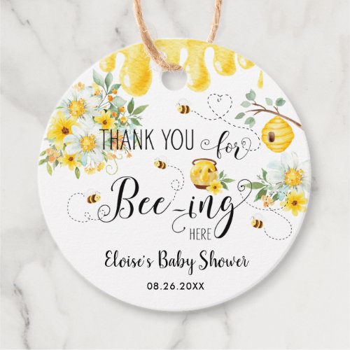 Cute Honey Bees Yellow Floral Birthday Baby Shower Favor Tags