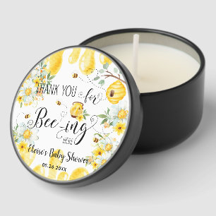 Cute Honey Bees Yellow Floral Birthday Baby Shower Mini Candle Favors