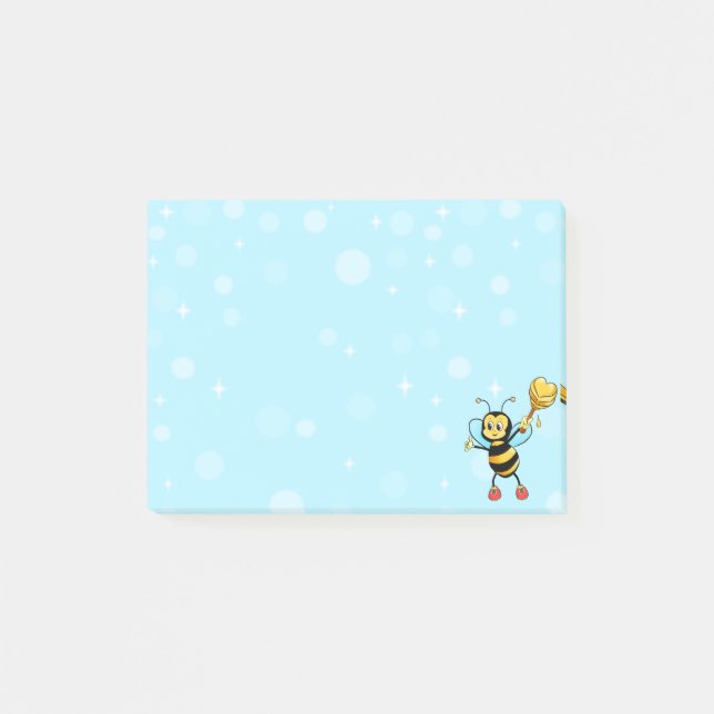 Cute Honey Bumblebee on Light Blue Post-it Notes (Front)
