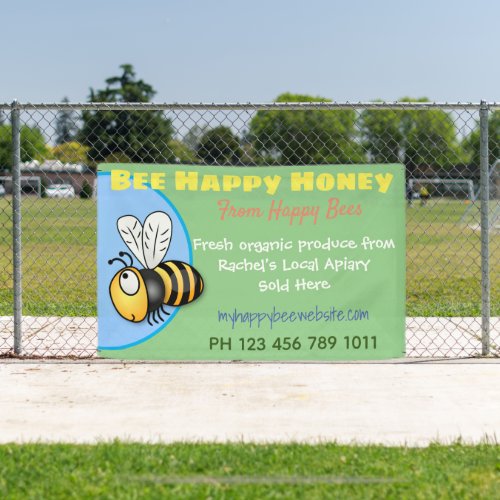 Cute honey for sale bee apiary produce cartoon sig banner