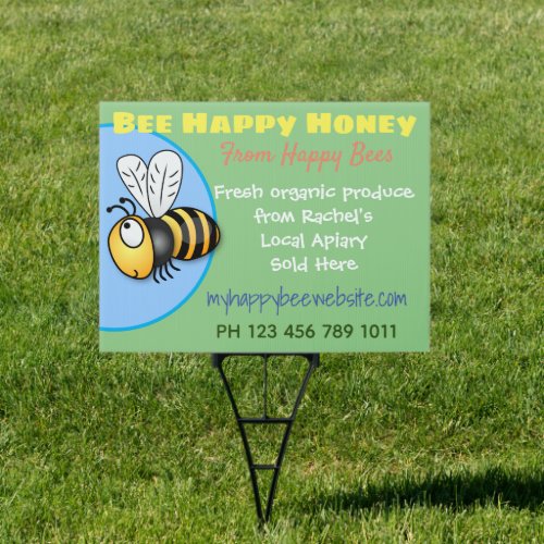 Cute honey for sale bee apiary produce cartoon sign