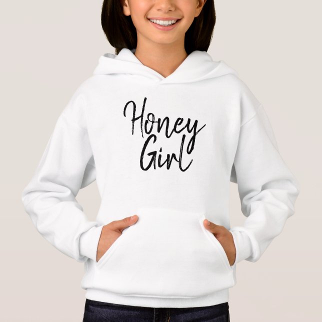 Cute Honey Girl Typography Black & White Girly  Hoodie (Front)