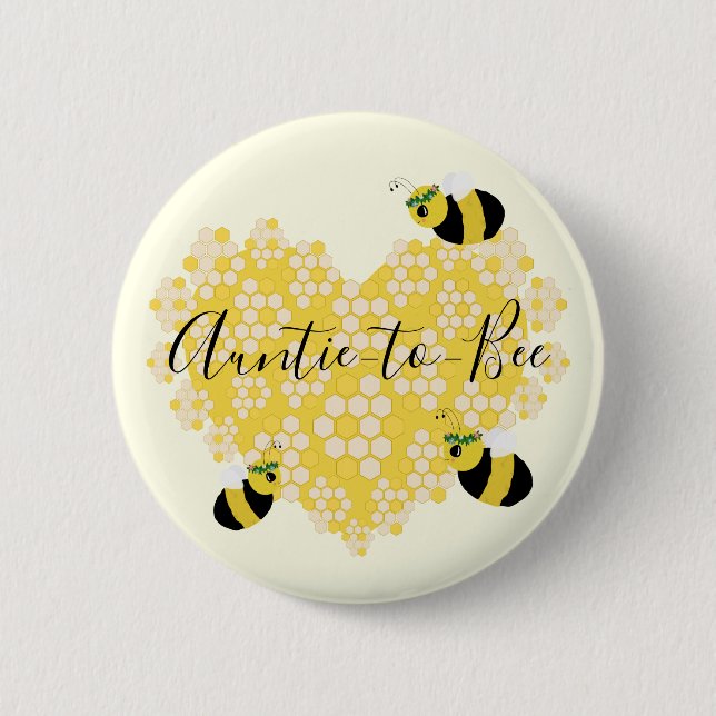 Cute Honey Honeycomb Heart Aunt to Bee Baby Shower Button (Front)