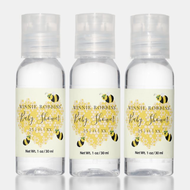 Cute Honey Honeycomb Heart Bumble Bee Baby Shower  Hand Sanitizer (Set)