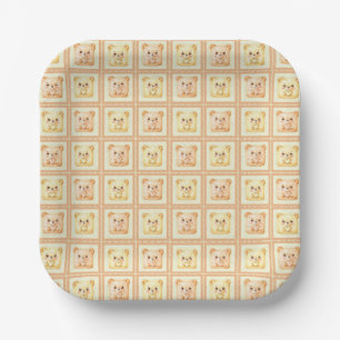 Cute Honey Patchwork cookie Teddy Bear Paper Plates