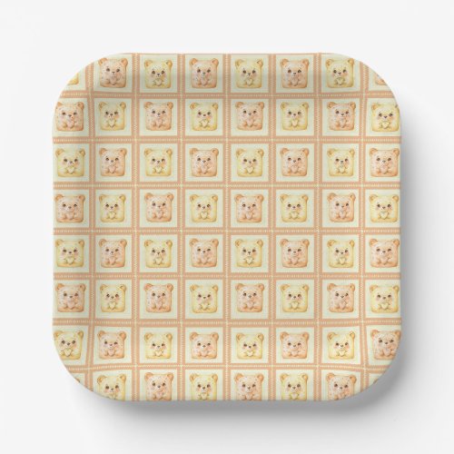 Cute Honey Patchwork cookie Teddy Bear Paper Plates