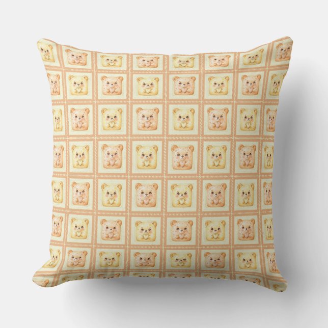 Cute Honey Patchwork cookie Teddy Bear Throw Pillow (Front)