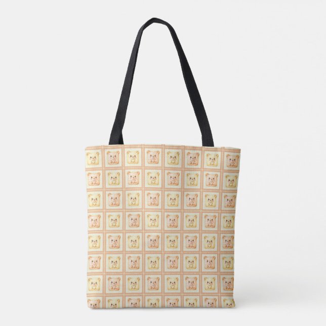 Cute Honey Patchwork cookie Teddy Bear Tote Bag (Back)