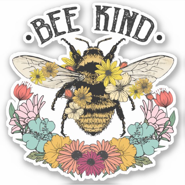 Cute Honeybee Flowers Bee Kind Sticker (Front)