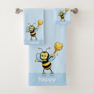 Cute Honeybee on Light Blue Bath Towel Set